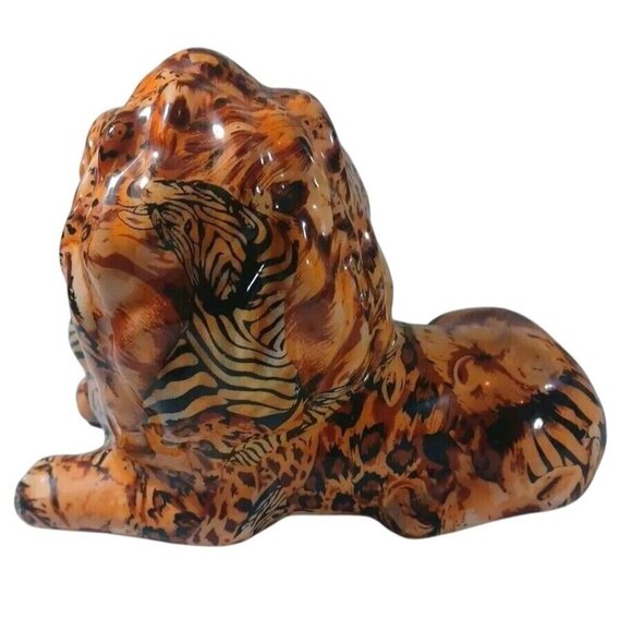 2 Lion Safari Figurine La Vie Patchwork Decoupage Home Decorative Lion King Pair - Picture 11 of 13